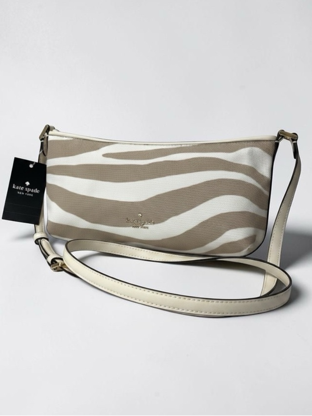 Kate Spade Lenox Zebra Canvas Mini Zip Crossbody Bag NWT ♠️